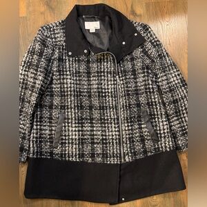 Bar III Women's Black and White Wool Blend Plaid Coat